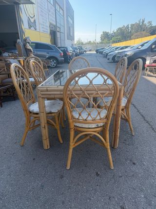 Juego comedor bambú vintage 6 sillas