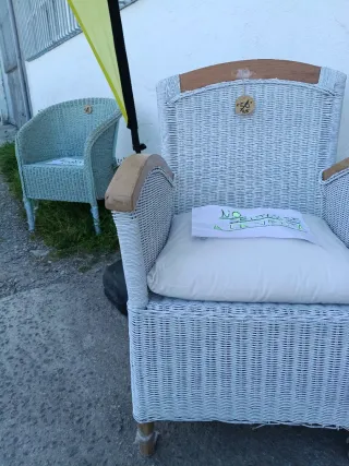 Sillón mimbre y madera restaurado