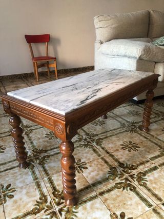 Mesa auxiliar madera y mármol