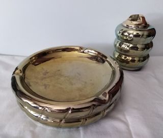 Cenicero, Porta mechero y Recipiente Dorado