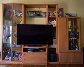 Mueble de salón completo madera y cristal