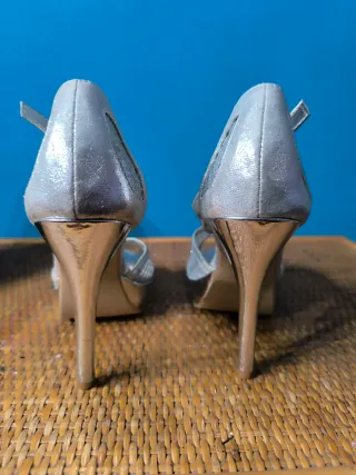 Décolleté argento tacco alto plateau