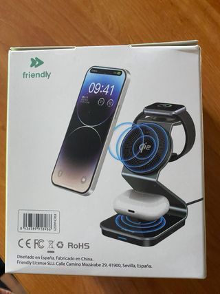 Base Carga 3en1 Qi2 Negro Friendly