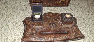 Juego escritorio cuero repujado