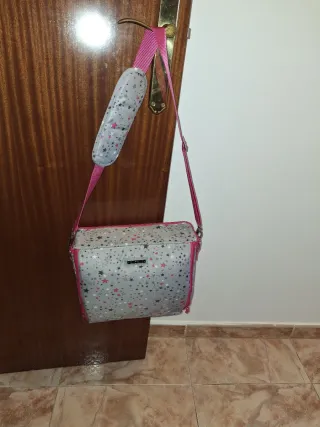 Bolso alzador silla Tuc Tuc estrellas rosa y gris