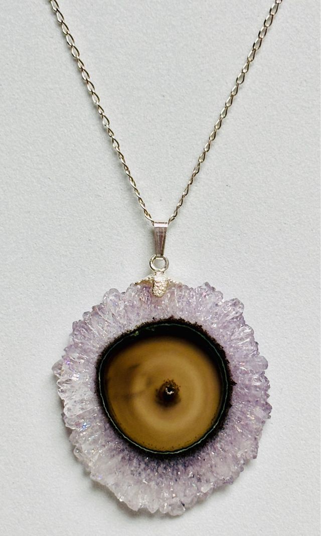 Colgante amatista estalactitica + cadena plata 925