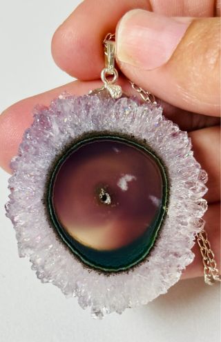 Colgante amatista estalactitica + cadena plata 925