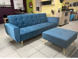 COMODO!! Sofá Chaiselongue Azul Terciopelo