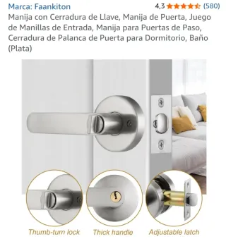 Manilla de puerta con cerradura y llaves