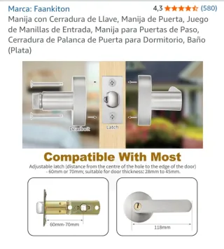 Manilla de puerta con cerradura y llaves