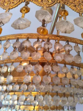 5 Lámparas tipo araña bronce y cristal y 4 aplique