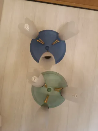 2 Lámparas Techo Cristal Azul y Verde