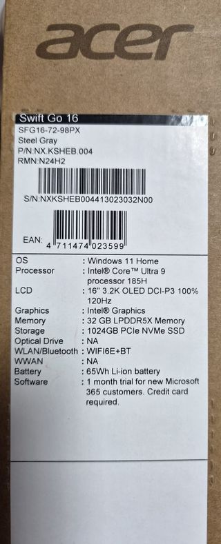 Acer Swift Go 16 OLED Plata