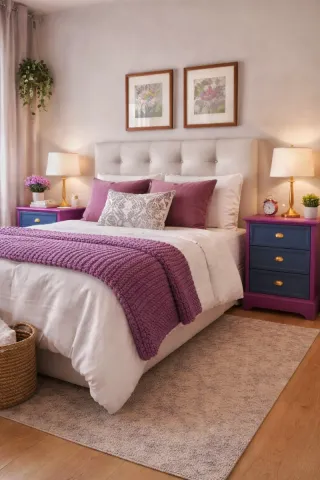 Mesitas de noche pintadas gris antracita y morado