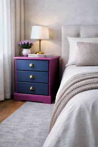 Mesitas de noche pintadas gris antracita y morado