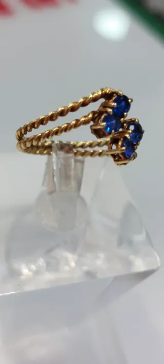 Anillo Oro 14K Zafiros Azules