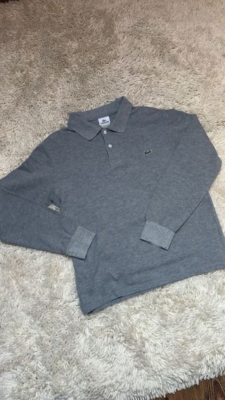 Polo vintage Lacoste gris manga larga 90s Talla S
