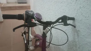 Bicicleta de montaña blanca y morada