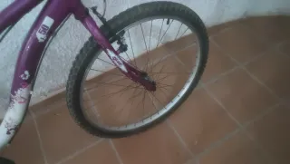 Bicicleta de montaña blanca y morada