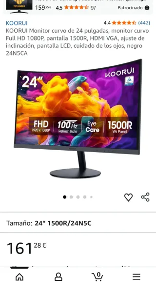 NUEVO Monitor Curvo KOORUI 24° Pulgadas FHD 100Hz