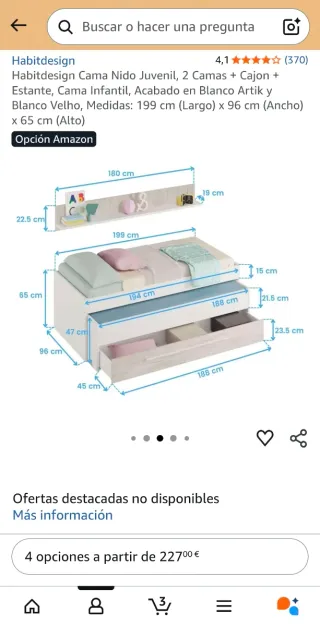 Cama nido doble Habitdesign 90x190 y estantería.