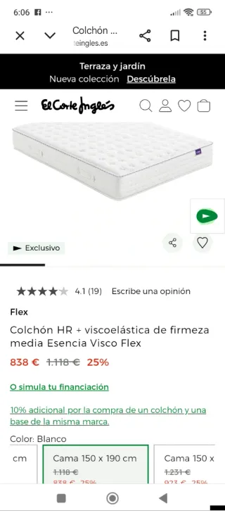 150x190 NUEVO FLEX ESENCIA VISCO EXPO COLCHON