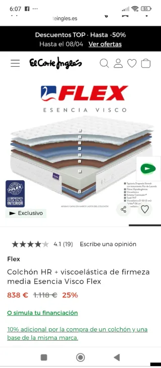 150x190 NUEVO FLEX ESENCIA VISCO EXPO COLCHON