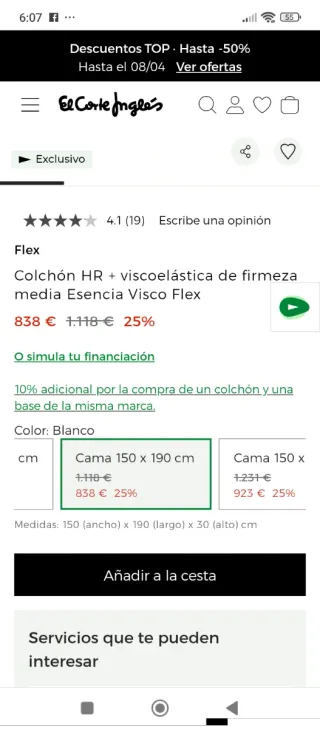 150x190 NUEVO FLEX ESENCIA VISCO EXPO COLCHON