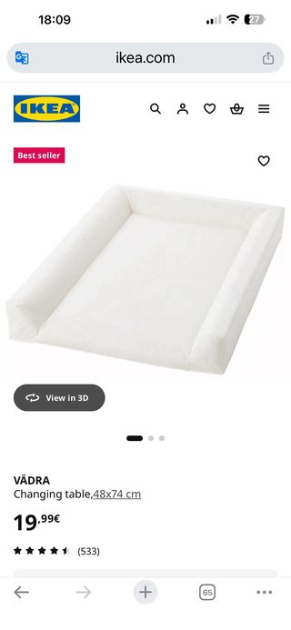 Cambiador IKEA SUNDVIK Blanco con colchon y funda