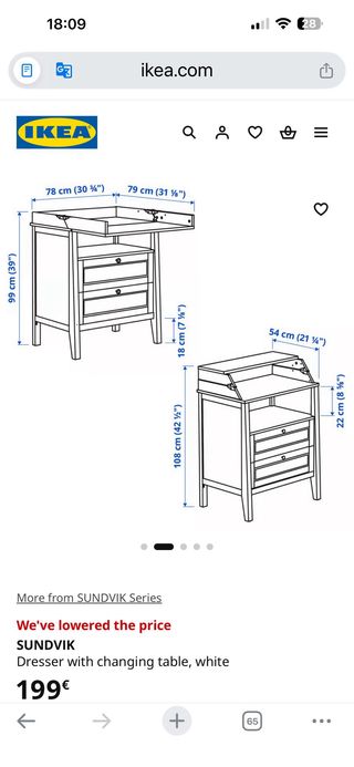 Cambiador IKEA SUNDVIK Blanco con colchon y funda