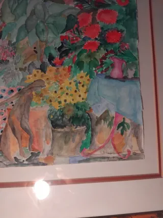 Cuadro acuarela Mujer en Frondoso Jardín.