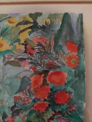 Cuadro acuarela Mujer en Frondoso Jardín.