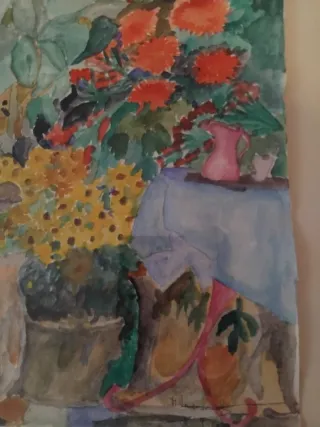 Cuadro acuarela Mujer en Frondoso Jardín.