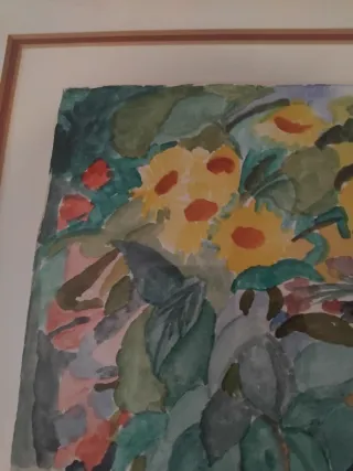 Cuadro acuarela Mujer en Frondoso Jardín.