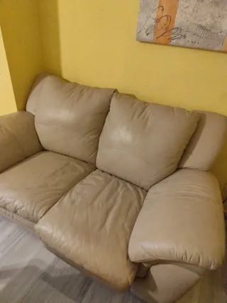 Sofá 2 plazas piel beige