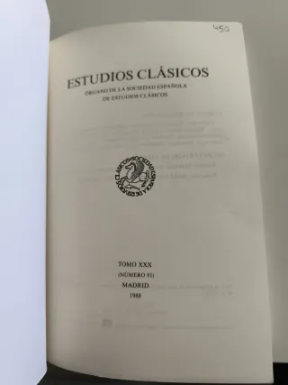 Tomo XXX Estudios clásicos N° 93.