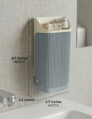 Organizador de baño beige y blanco