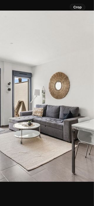 Sofá chaise longue gris de tela