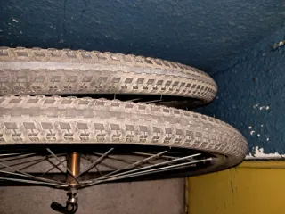 Ruedas de bicicleta con neumático nuevo