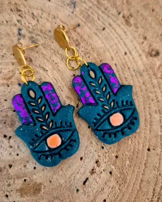 Orecchini  Mano di Fatima azzurri