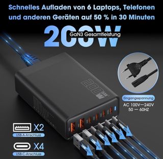 Cargador GaN III 200W - 6 Puertos Nuevo a estrenar