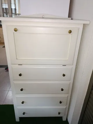 Cómoda aparador madera maciza blanco y dorado