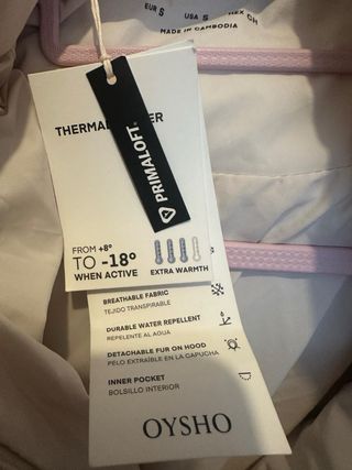 Plumífero Oysho Beige con Cinturón y Capucha