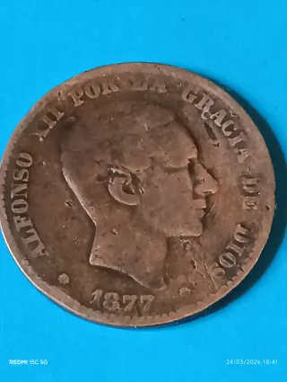 Moneda antigua Alfonso XII,10 Céntimos 1877
