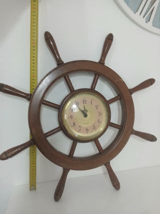 Orologio da Parete Muro Timone Nave in Legno Vinta