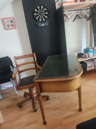 Escritorio antiguo madera y cristal