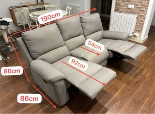 Sofá 3 plazas reclinable gris