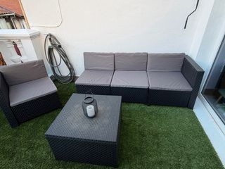 Conjunto Terraza Jardín Ratán Negro Gris