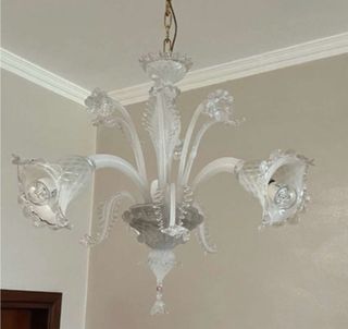 Lampadario Murano Vetro Trasparente Bianco