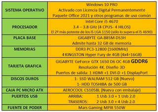 Ordenador GAMING: Intel i5-4670+GTX 1650 4GB GDDR6